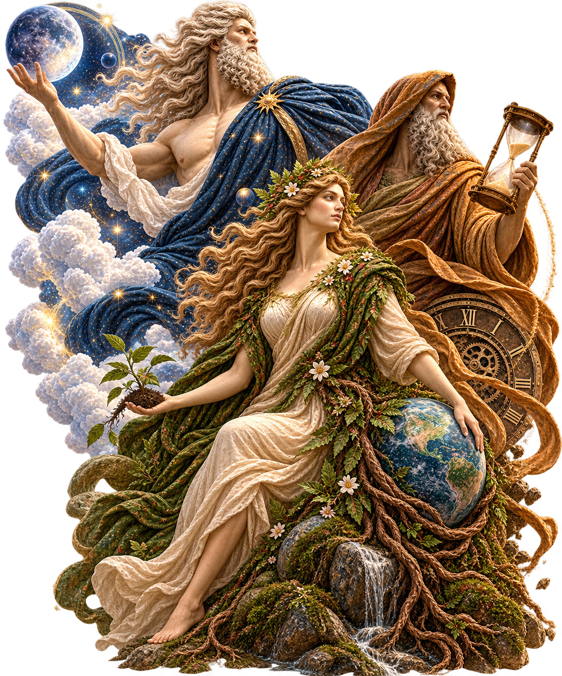 Representação artística de Urano, Gaia e Cronos